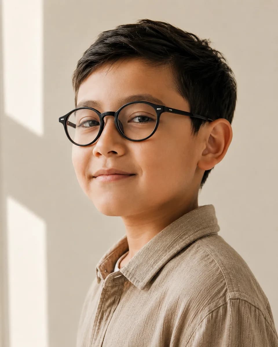 A boy wearing glasses with Stellest lenses