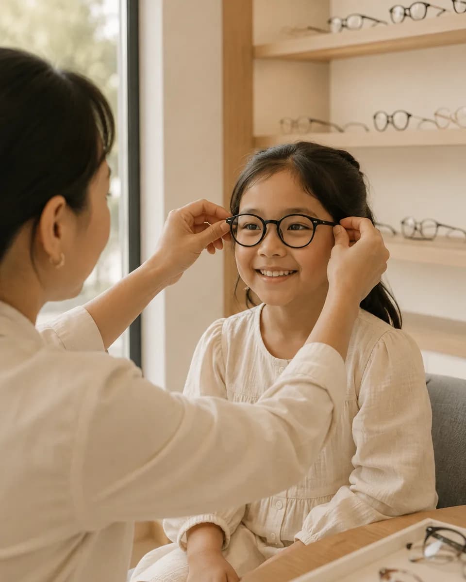 Fitting glasses for a child at an ALIV salon
